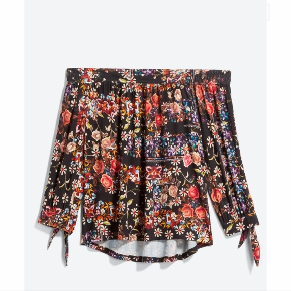 Daniel Rainn Tops - Daniel Rainn Maielle off Shoulder Black Orange Fall Print Knit Top